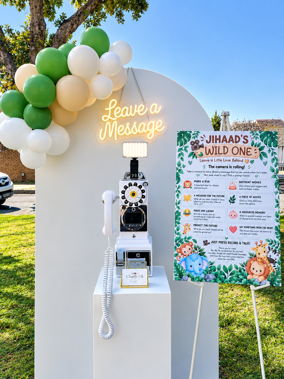Jungle-themed first birthday video guestbook