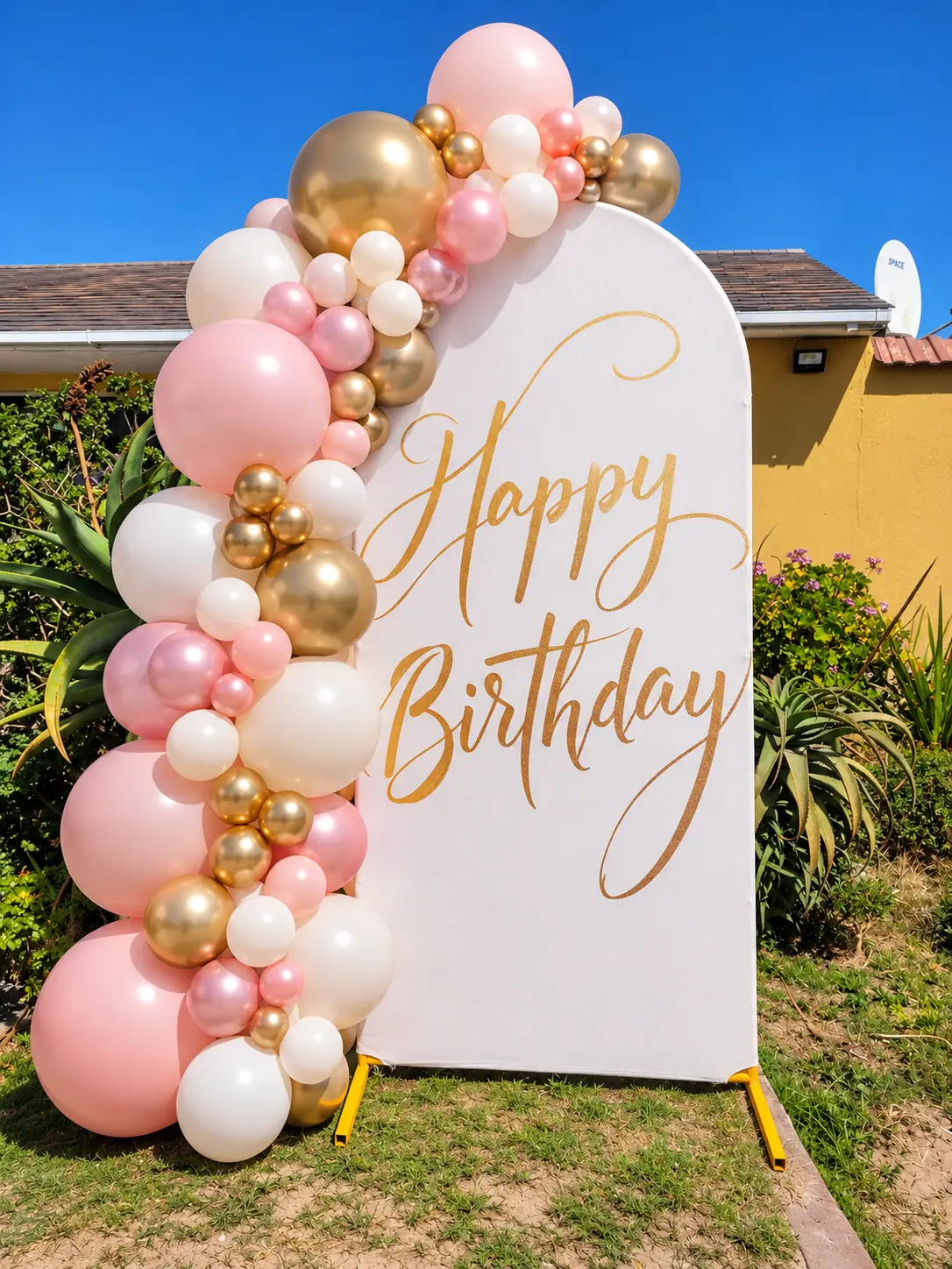 Elegant Happy Birthday printed arch cover